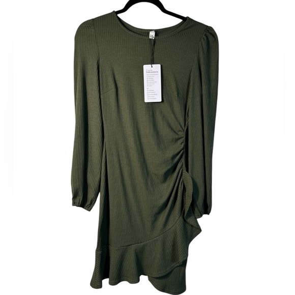 Byinns Knit Sweater  Mini Spring Dress Ribbed Long Sleeve Ruffle Hem Sz XS NWT - Picture 2 of 8